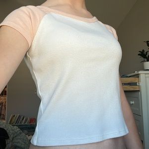 Tight cropped fit Full Tilt white and baby pink tee.